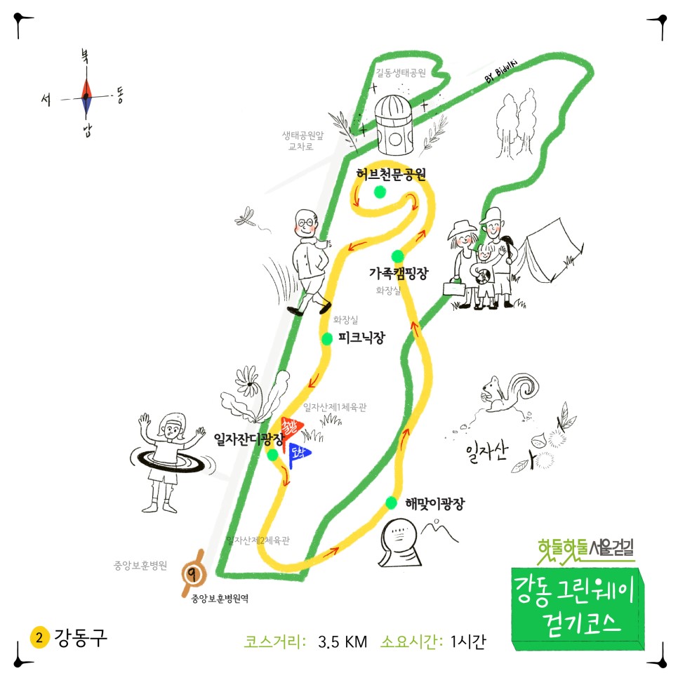 2강동구 코스거리:3.5KM 소요시간:1시간 핫둘핫둘 서울걷길 강동그린웨이 걷기코스