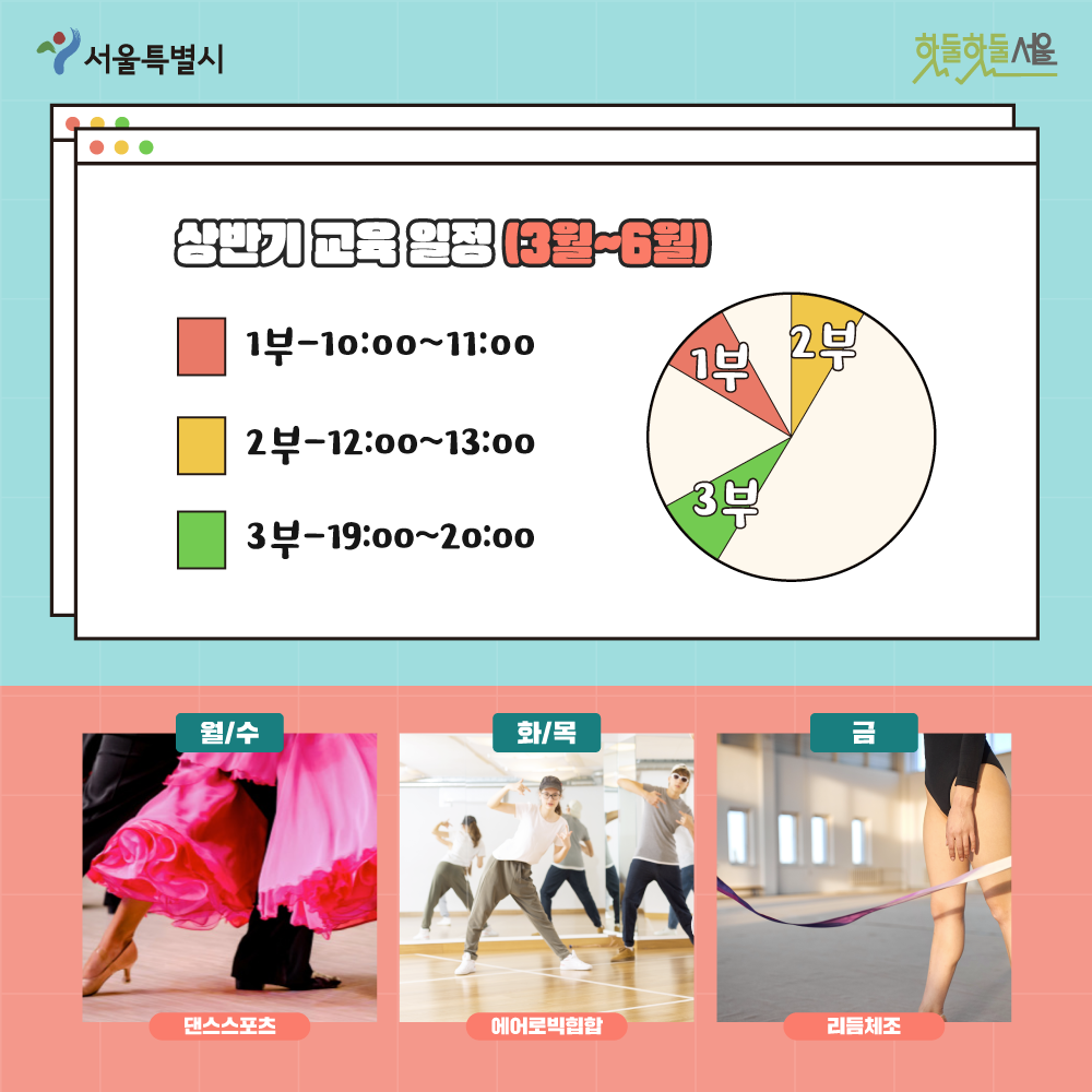 상반기 교육 일정(3월~6월) 1부 10:00~11:00 2부 12:00~13:00 3부 19:00~20:00