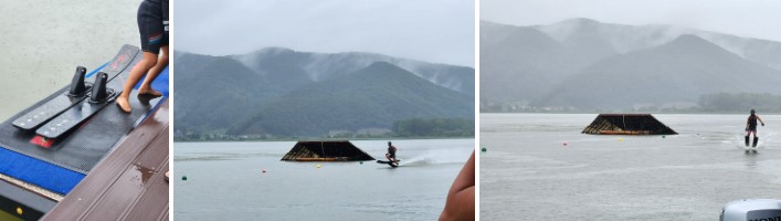 Screenshot%202024-08-07%20154640.jpg 점프 경기는 슬라롬과 트릭 경기와 달리 두 개의 스키를 신고 진행하며, 모터보트가 끌어주는 줄을 잡고 속도를 낸 후 점프대로 이동하여 점프를 수행하고, 점프 거리로 성과를 측정합니다